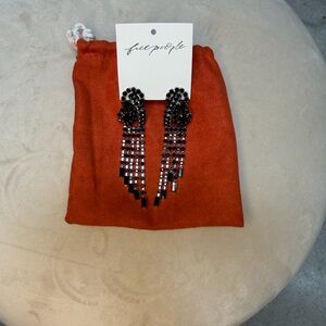 NWT Gorgeous Free People, Follow the Rhythm Rhinestone Earrings, Silver/Black